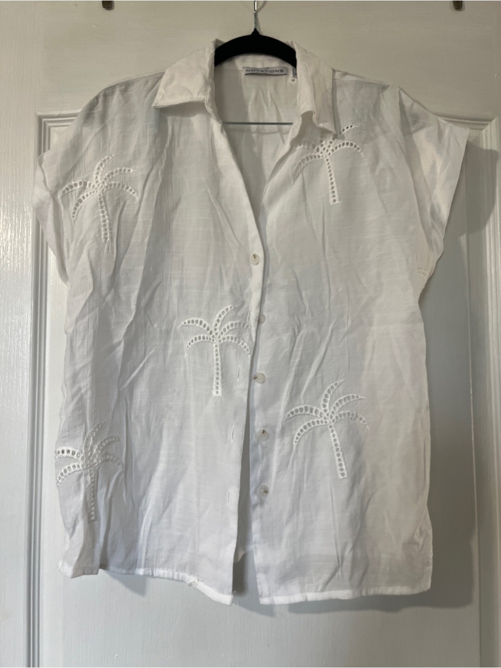 Notations White Palm Cutwork Button-Down Shirt